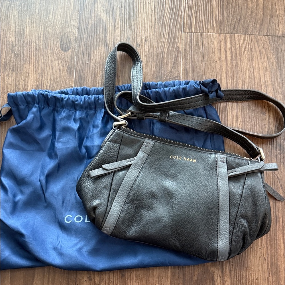 Cole Haan Black Leather Crossbody with Gold Logo